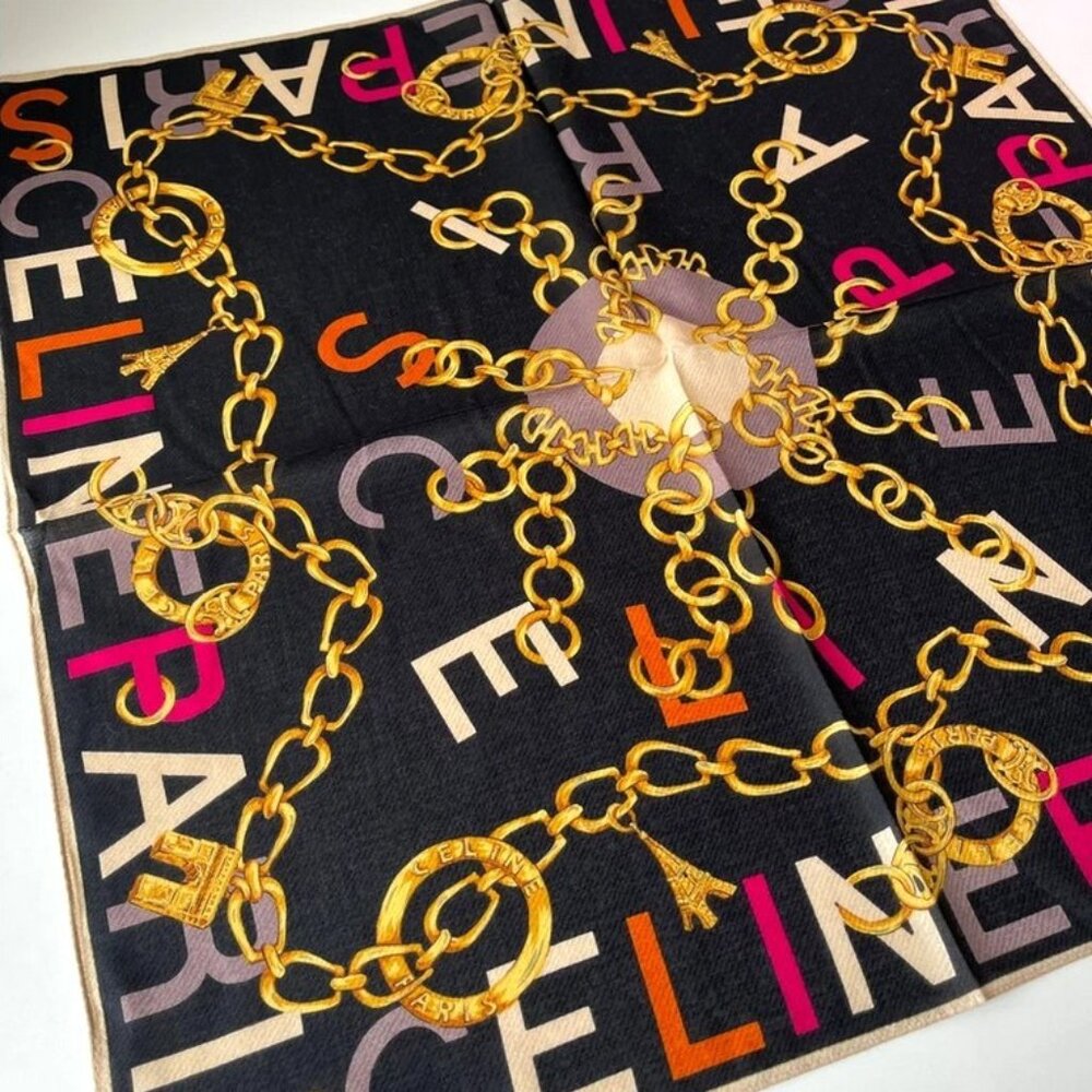 Celine Paris Vintage Logo Square Scarf Bandana Handkerchief